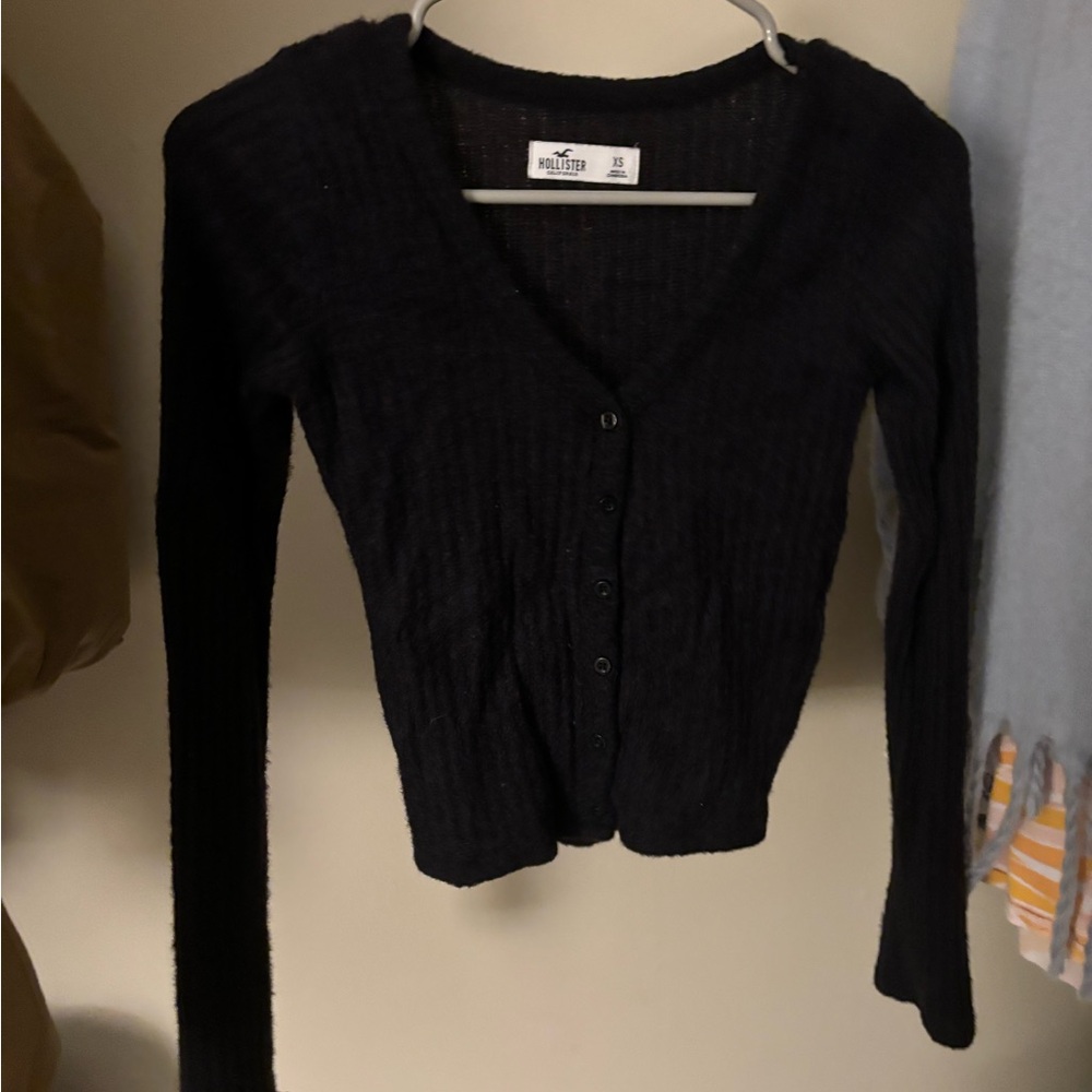 Black fuzzy button up cardigan!!